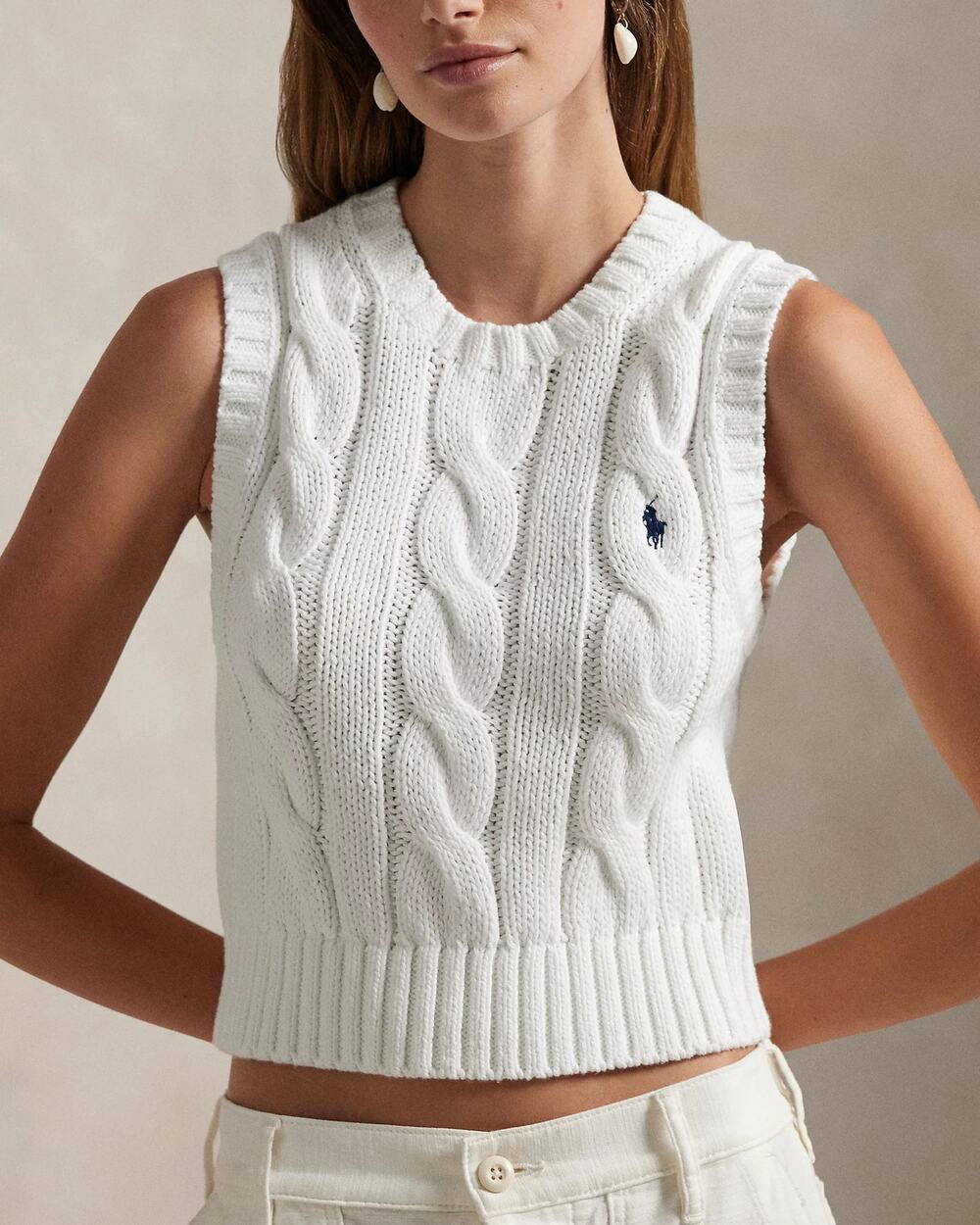 POLO RALPH LAUREN Cable-Knit Cotton Cropped Vest Size XS NWT Retail $128